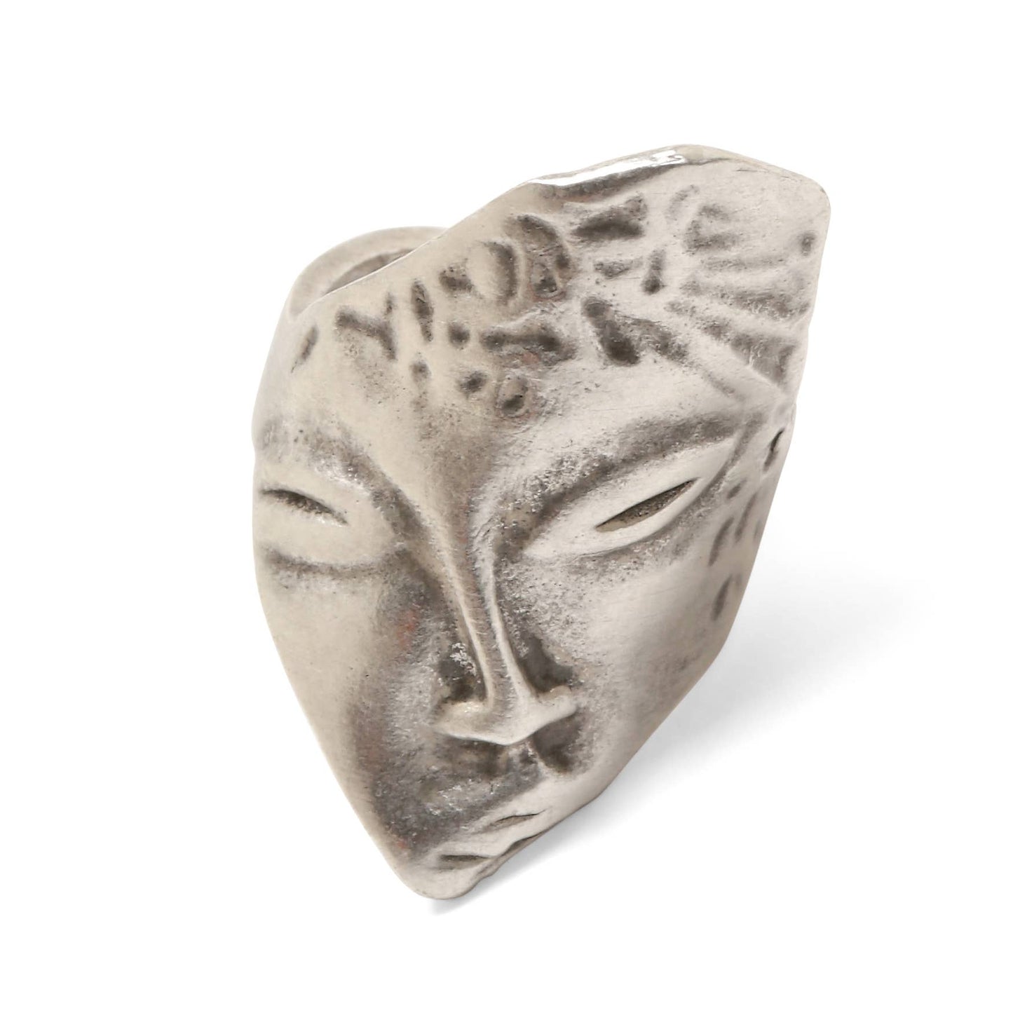 Handmade Face Brass Ring In Silver Plated - ZRC-013