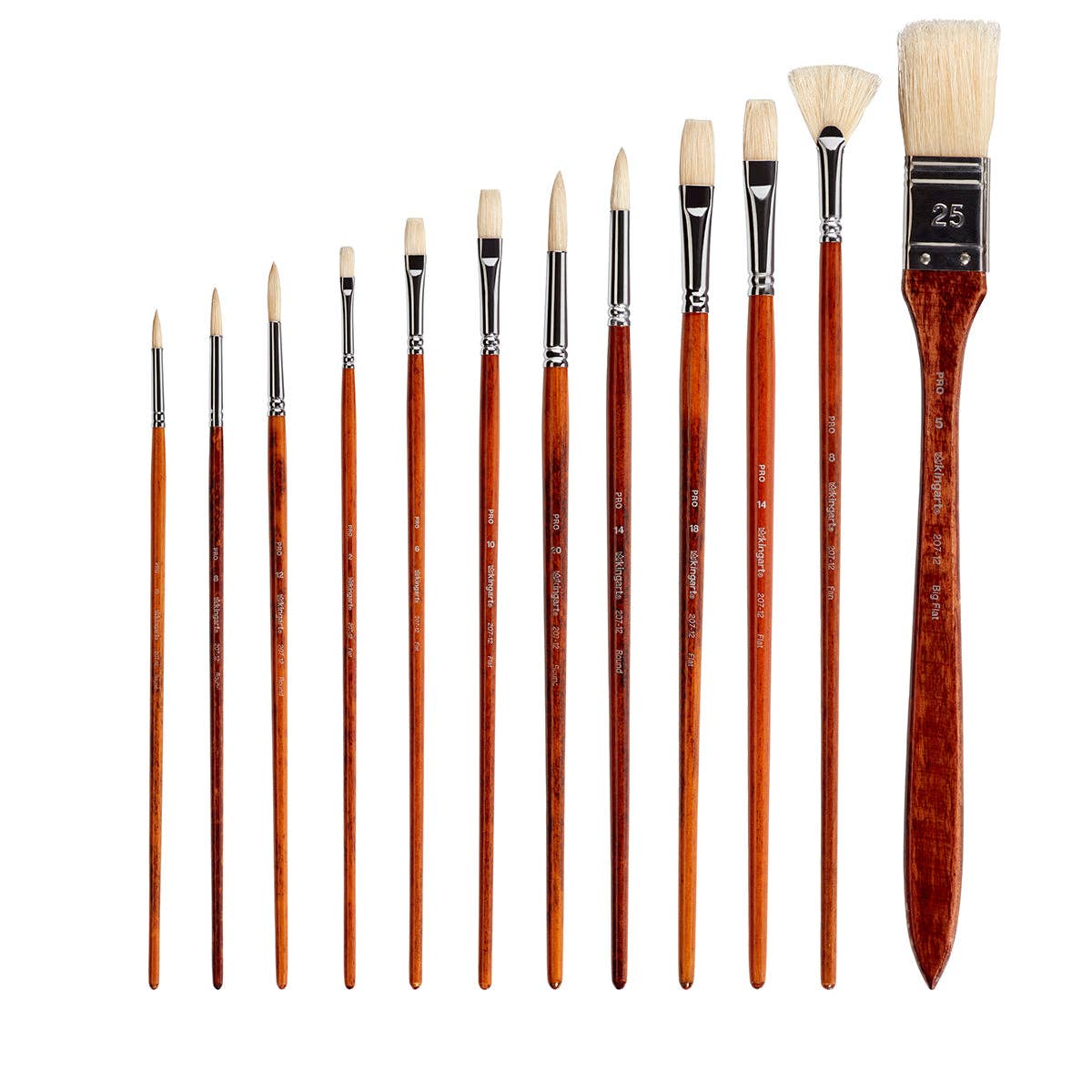 PRO Natural Bristle Brush Set - Long Handle - 12 Pieces