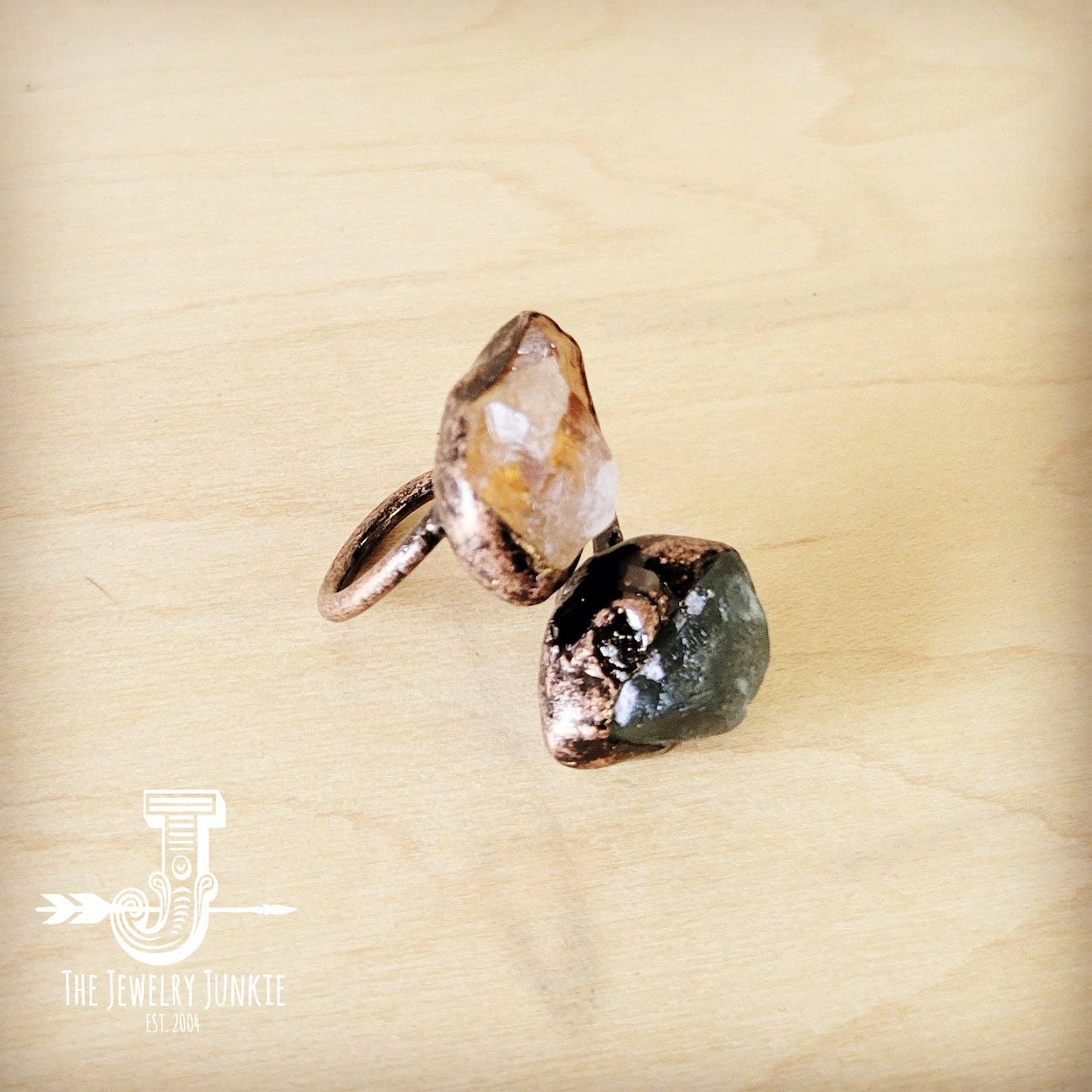 Genuine Citrine & Fluorite Ring in a Copper Setting 012aa