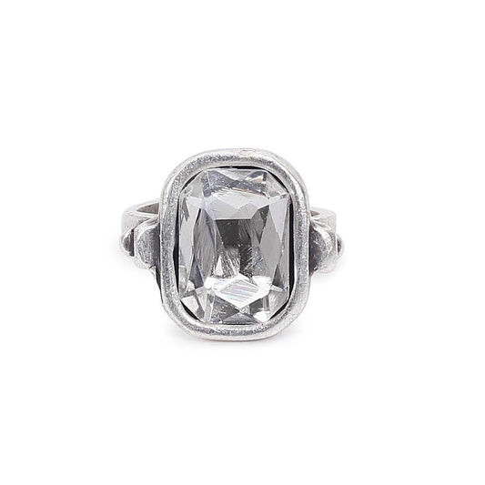 Handmade Clear Crystal Brass Ring - 6935