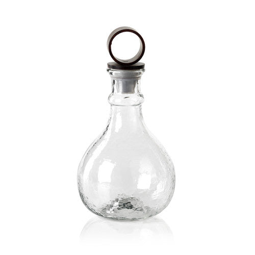 HAMMERED GLASS DECANTER W/ IRON STOPPER