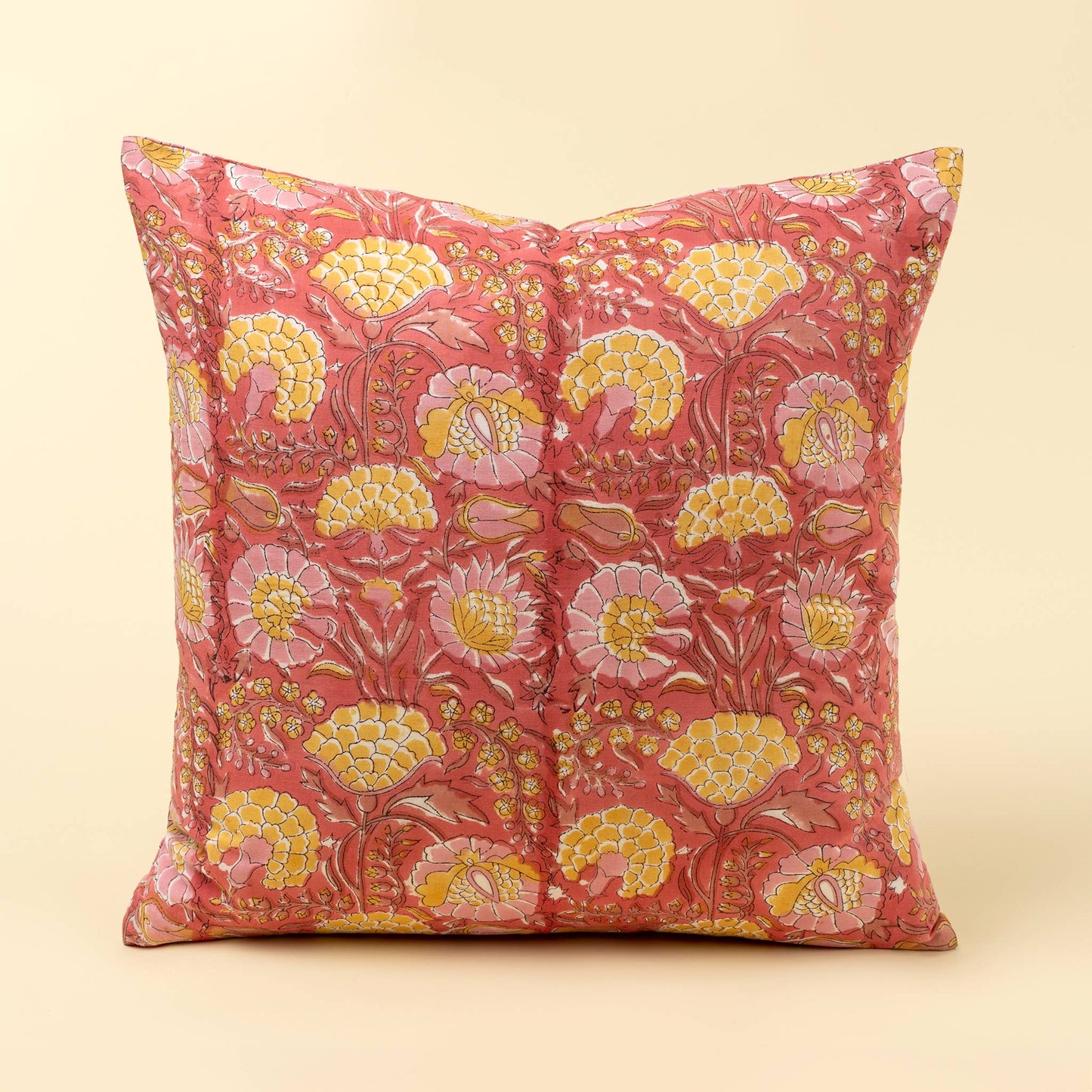 20x20 Block Print Pillow, Pink: Cover with Filler