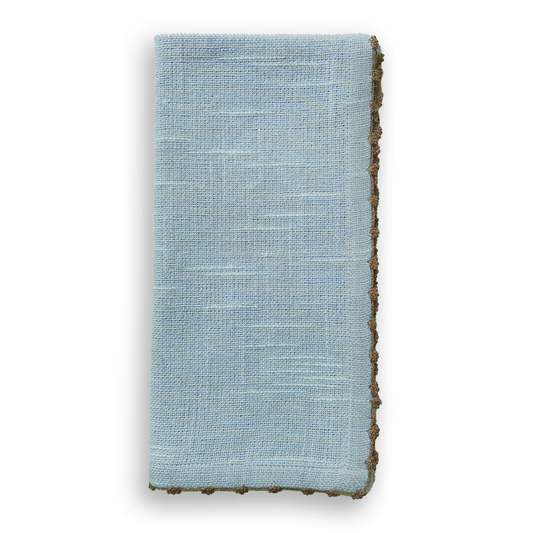 Knotted Edge Blue Cotton Napkin Natural Trim