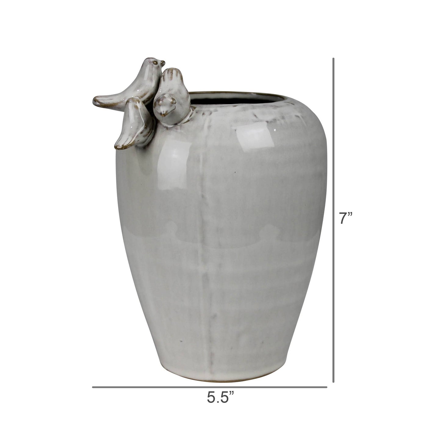 Vase with 3 Birds on Rim, Ceramic