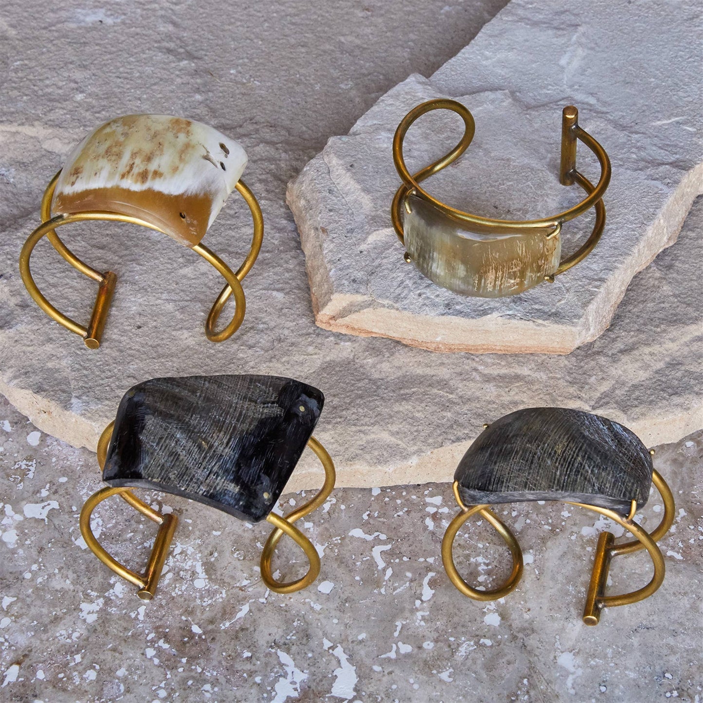 Bayan Wire Cuff with Quadrilateral Horn - Dark Horn, Brass