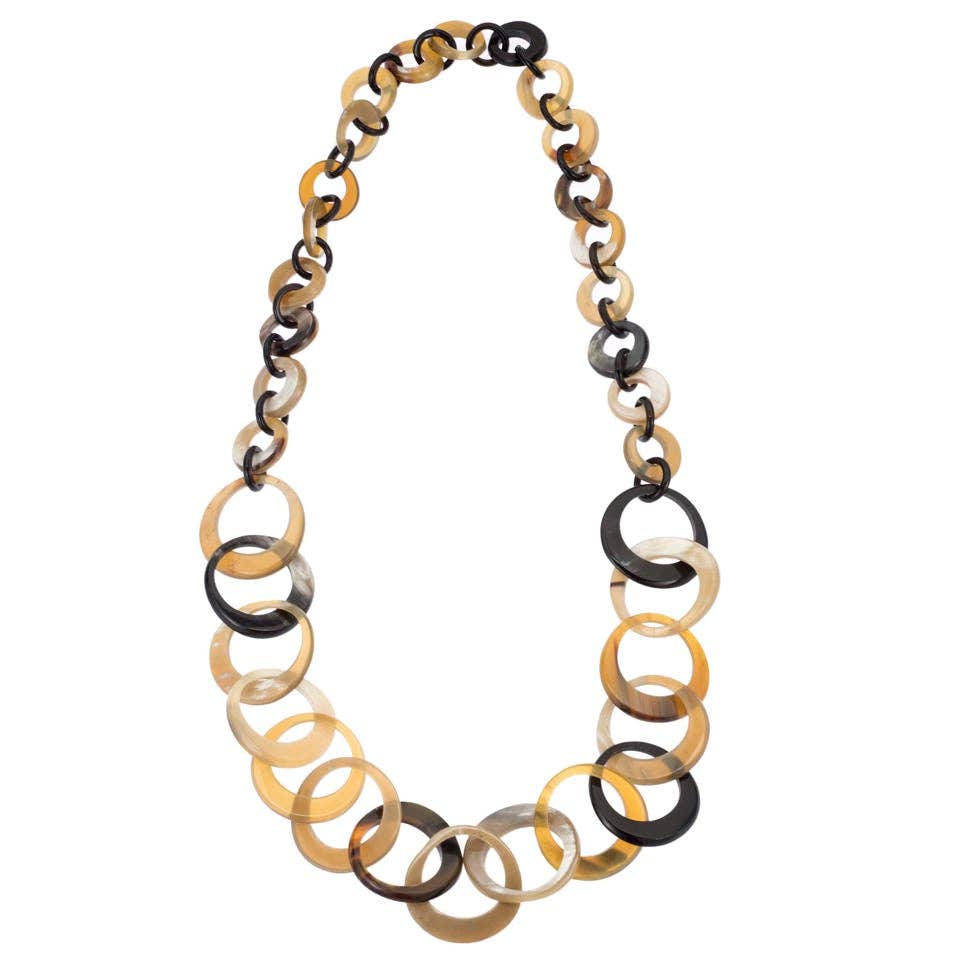 CTN101 Natural Horn Link Necklace: Natural Mixed