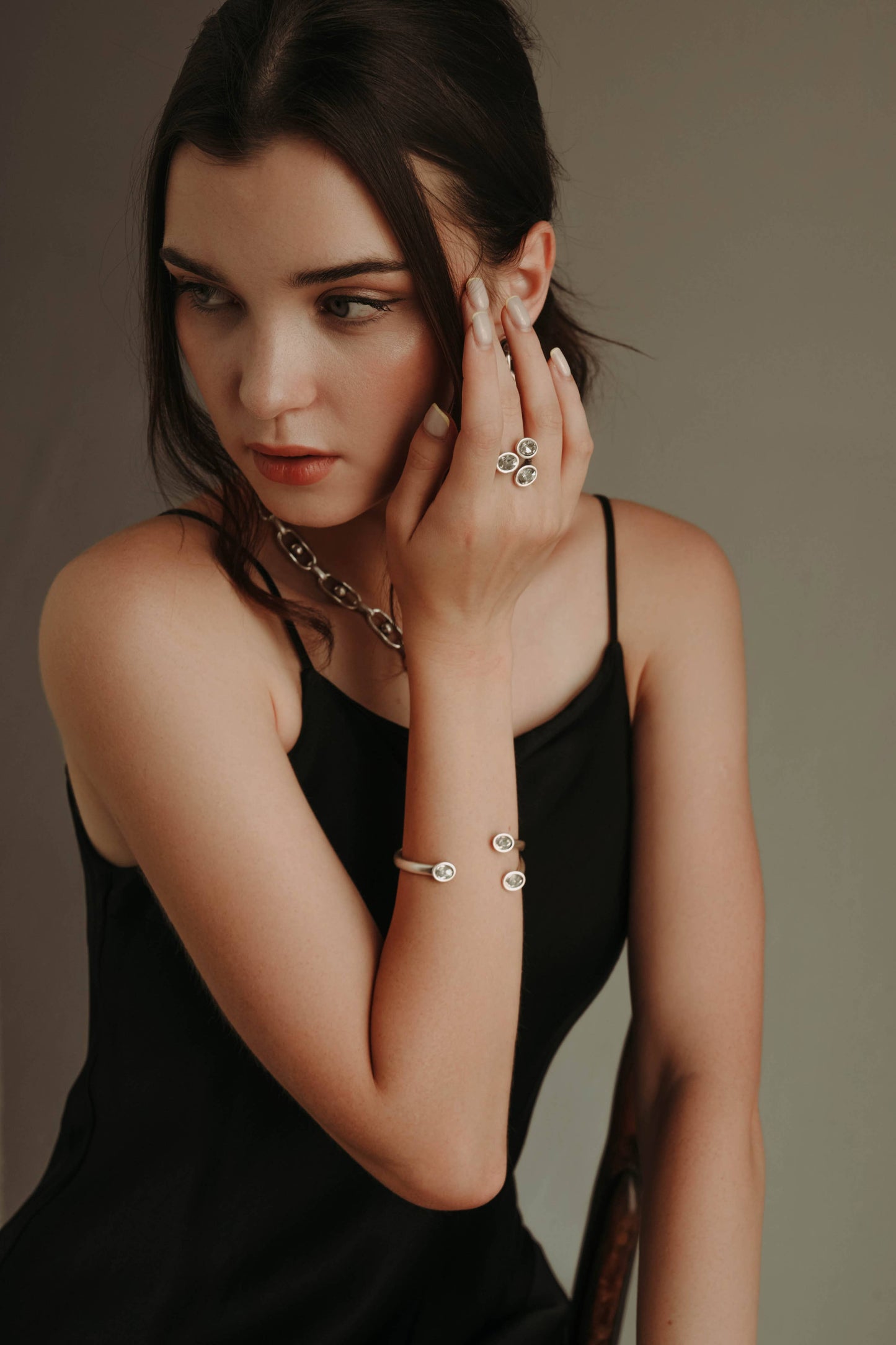 Handmade Crystal Brass Ring - 6824