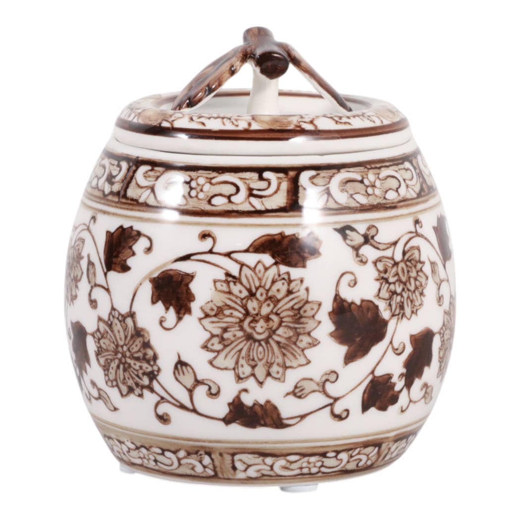 Scented Candle - Peony Wax Brown Chinoiserie With Lid, 8.5Oz