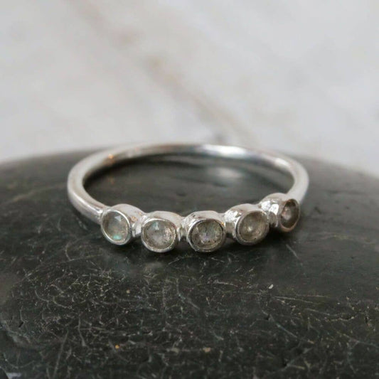 Sterling Silver 5 Banded Faceted Labradorite Stone Ring: 9