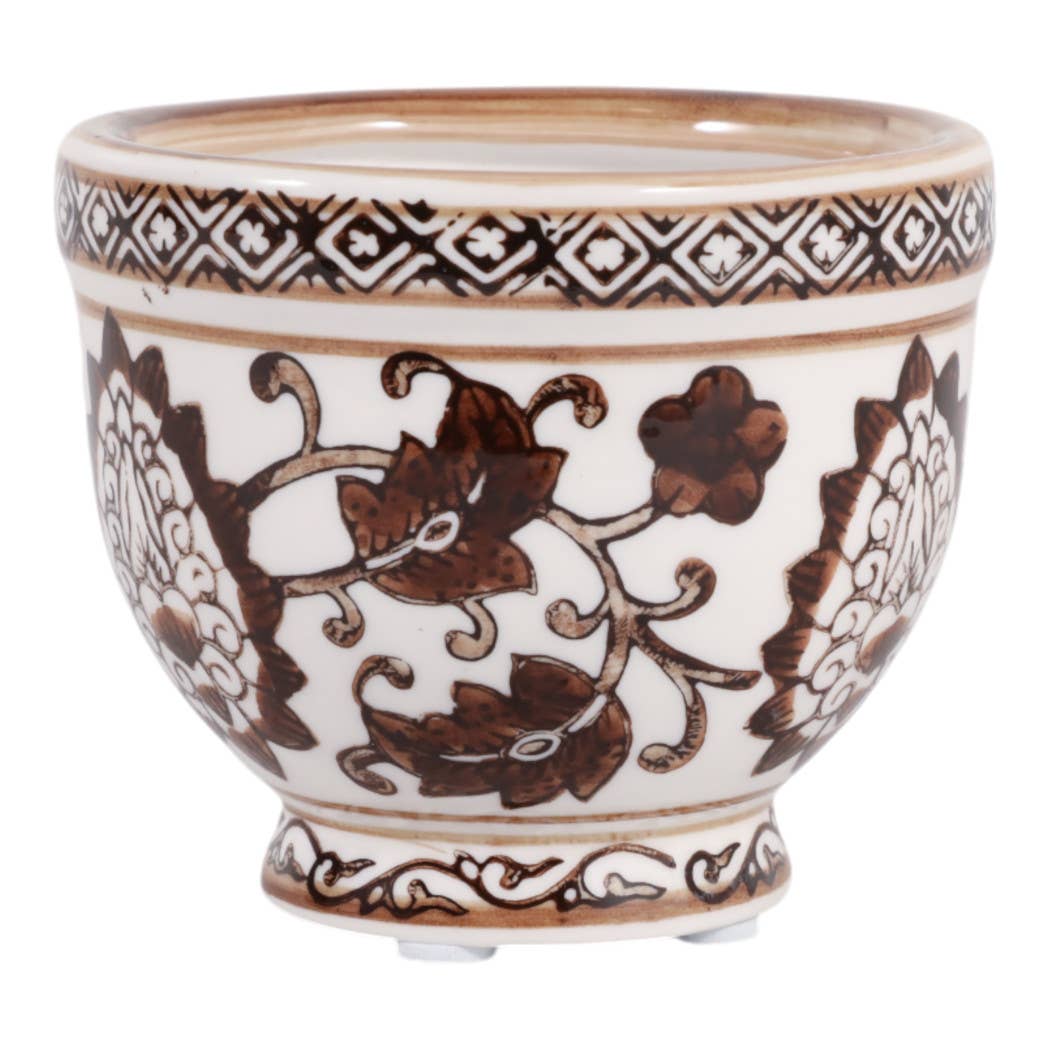 Scented Candle - Plumeria Brown and White Ceramic, 6 Oz.