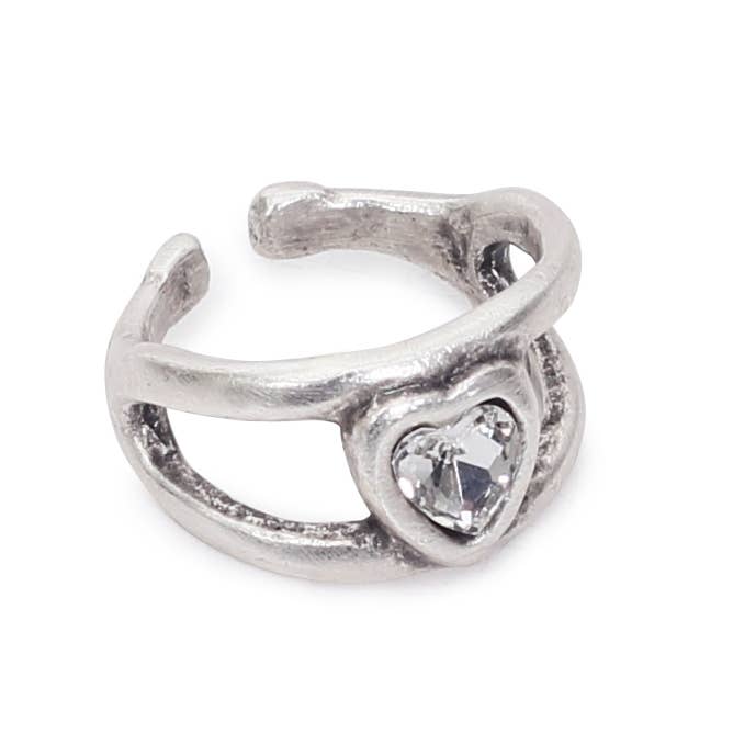 Handmade Clear Crystal Heart Brass Ring - 6905