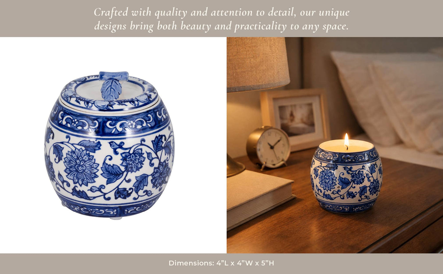 Scented Candle - Peony Wax Blue Chinoiserie With Lid, 8.5 Oz