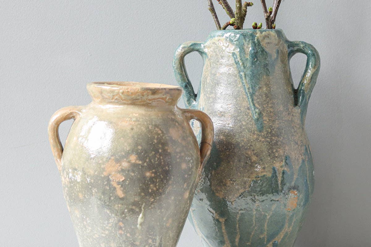 Found Amphora Ceramic Vase, Medium, Blue-Green