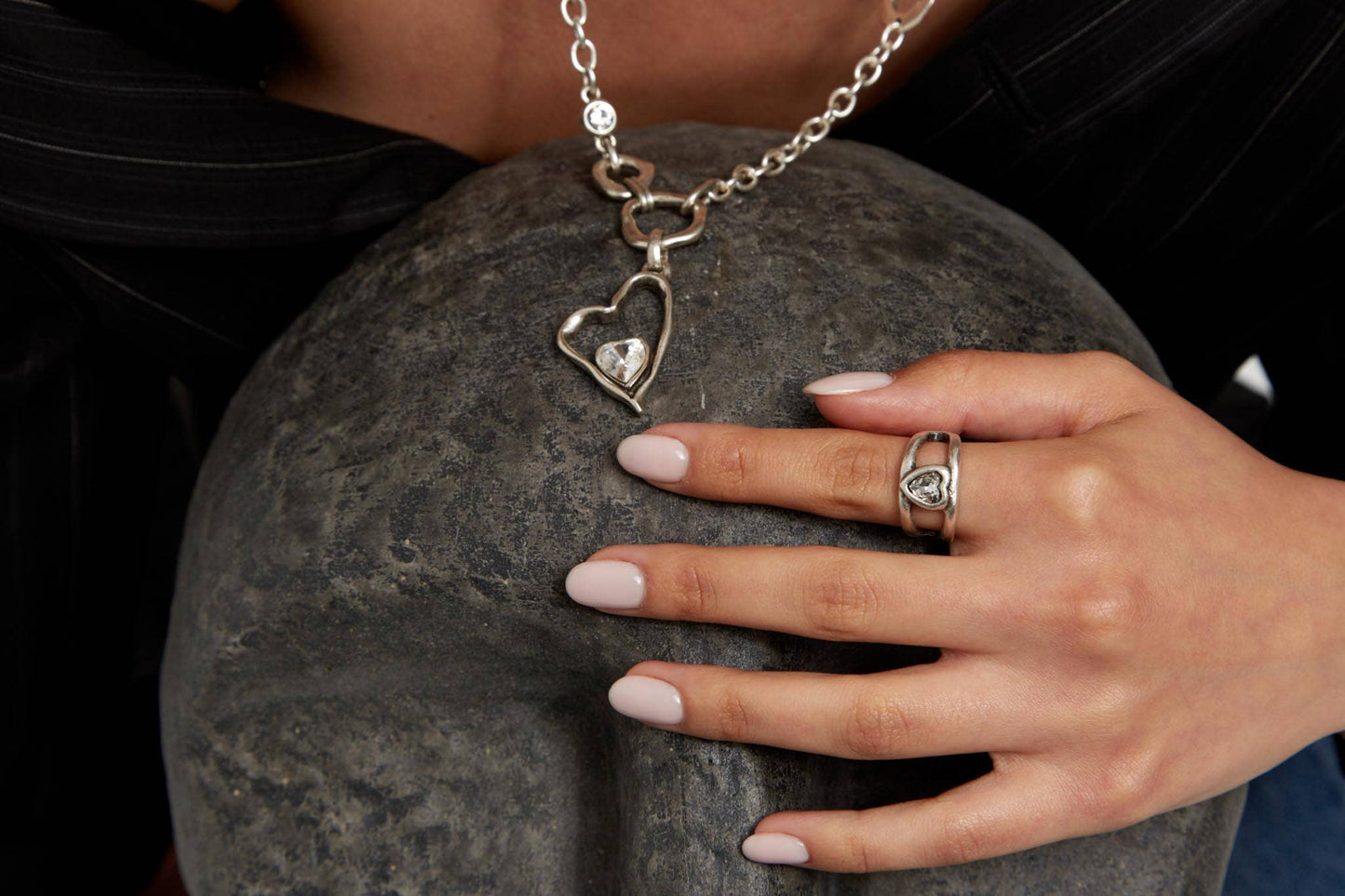 Handmade Clear Crystal Heart Brass Ring - 6905