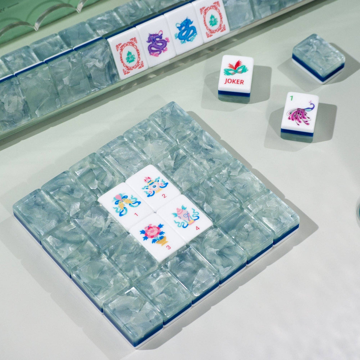 Jade Bloom Mahjong Set - Moonstone Pearl 12-02