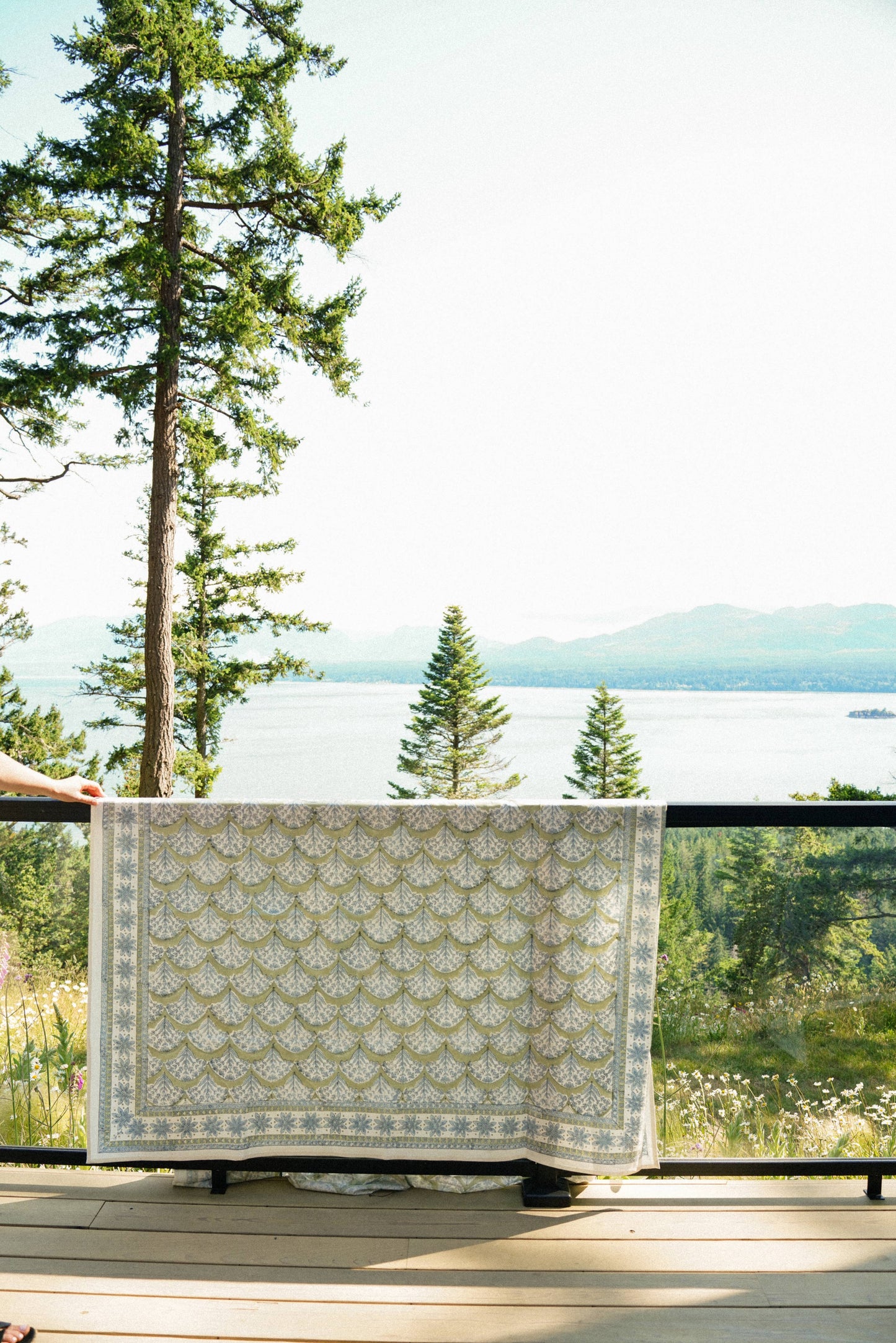 Sakura Block Print Tablecloth, Green