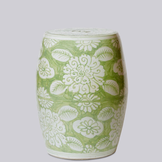 Green and White Porcelain Floral Garden Seat