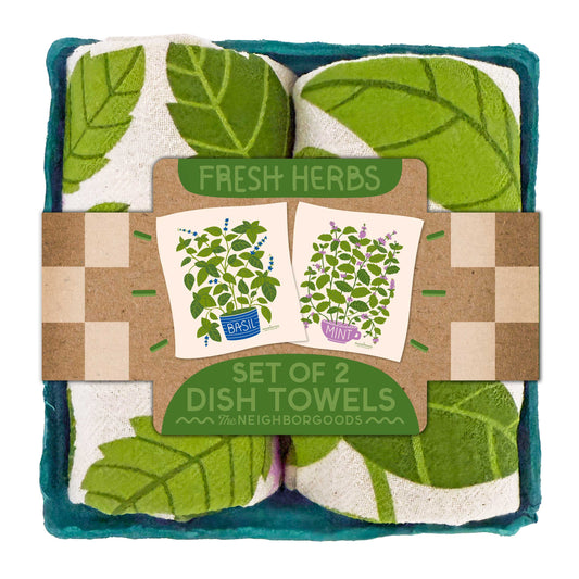 FRESH HERBS (Basil, Mint) - Tea Towel Set of 2