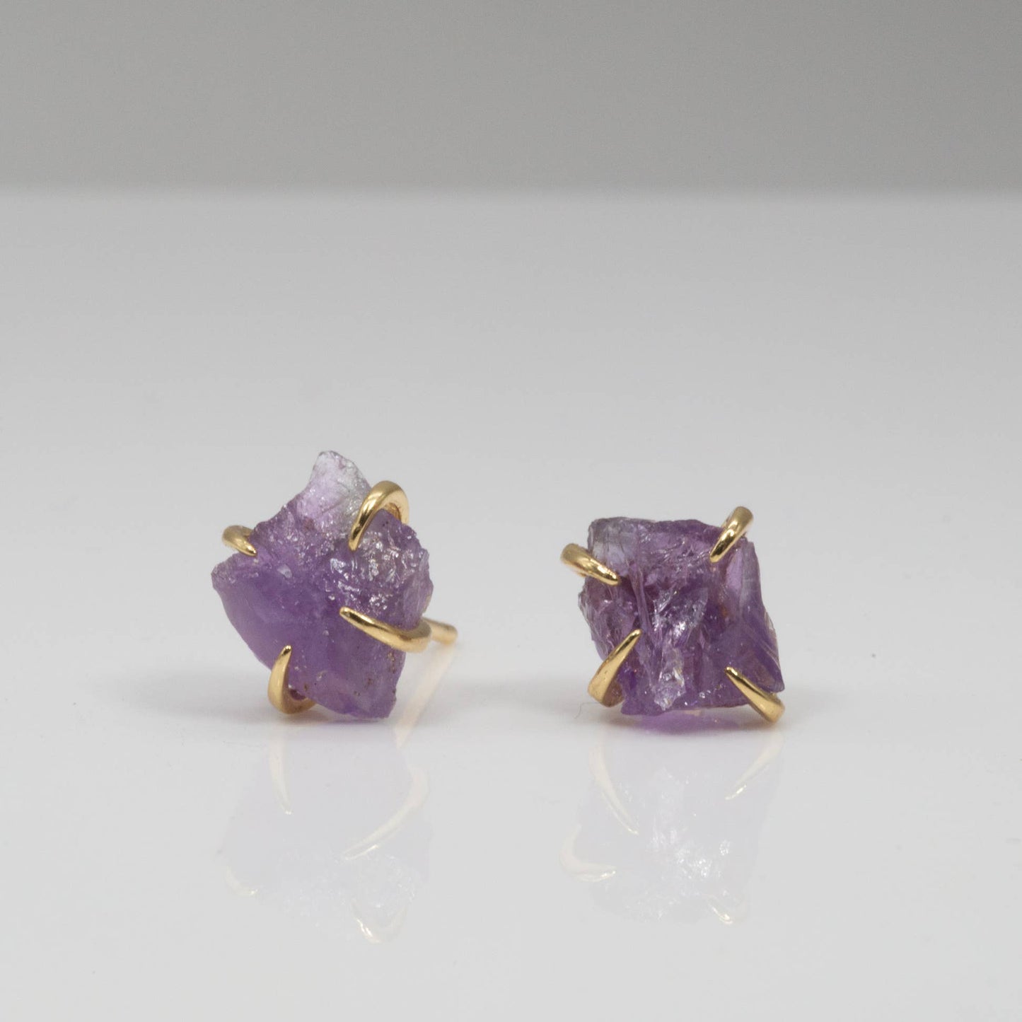 Prong Raw Crystal Studs: Amethyst