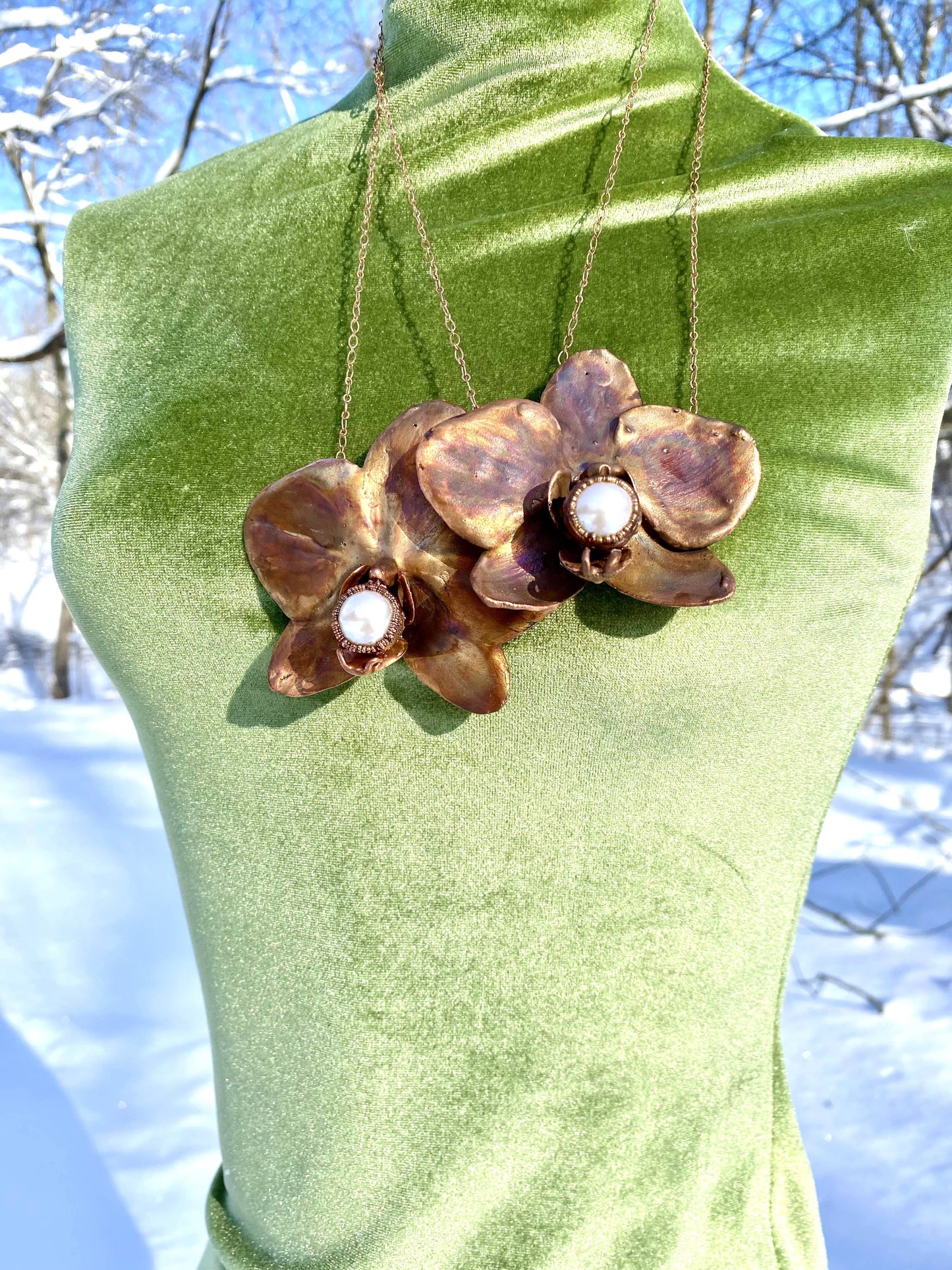 Real Orchid Flower Necklace - Copper Electroformed